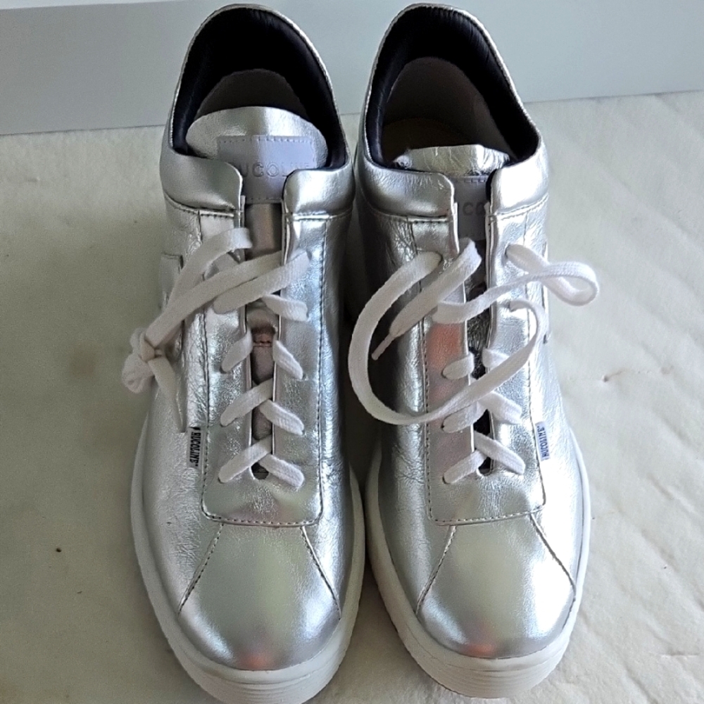 Italian designer Ruco Line Silver Low-Top Sneakers with Metallic Finish...nw